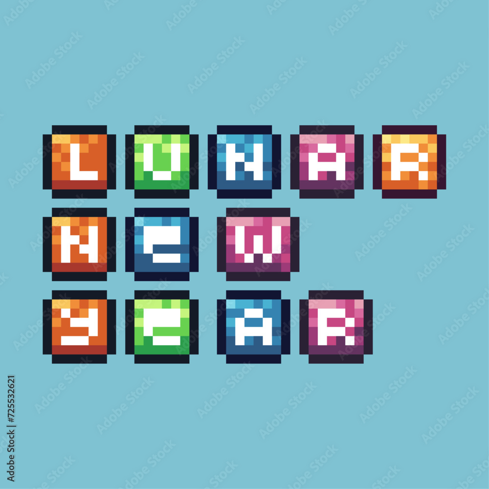 Poster pixel art sets icon of lunar variation color. lunar new year icon on pixelated style. 8bits perfect 
