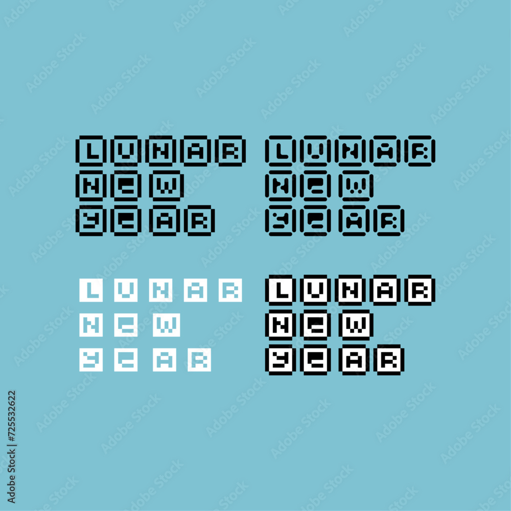 Poster pixel art outline sets icon of lunar variation color. lunar new year icon on pixelated style. 8bits 