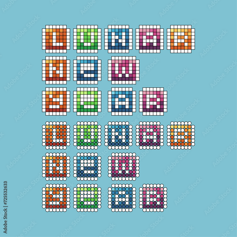 Poster pixel art stroke sets icon of lunar variation color. lunar new year icon on pixelated style. 8bits p