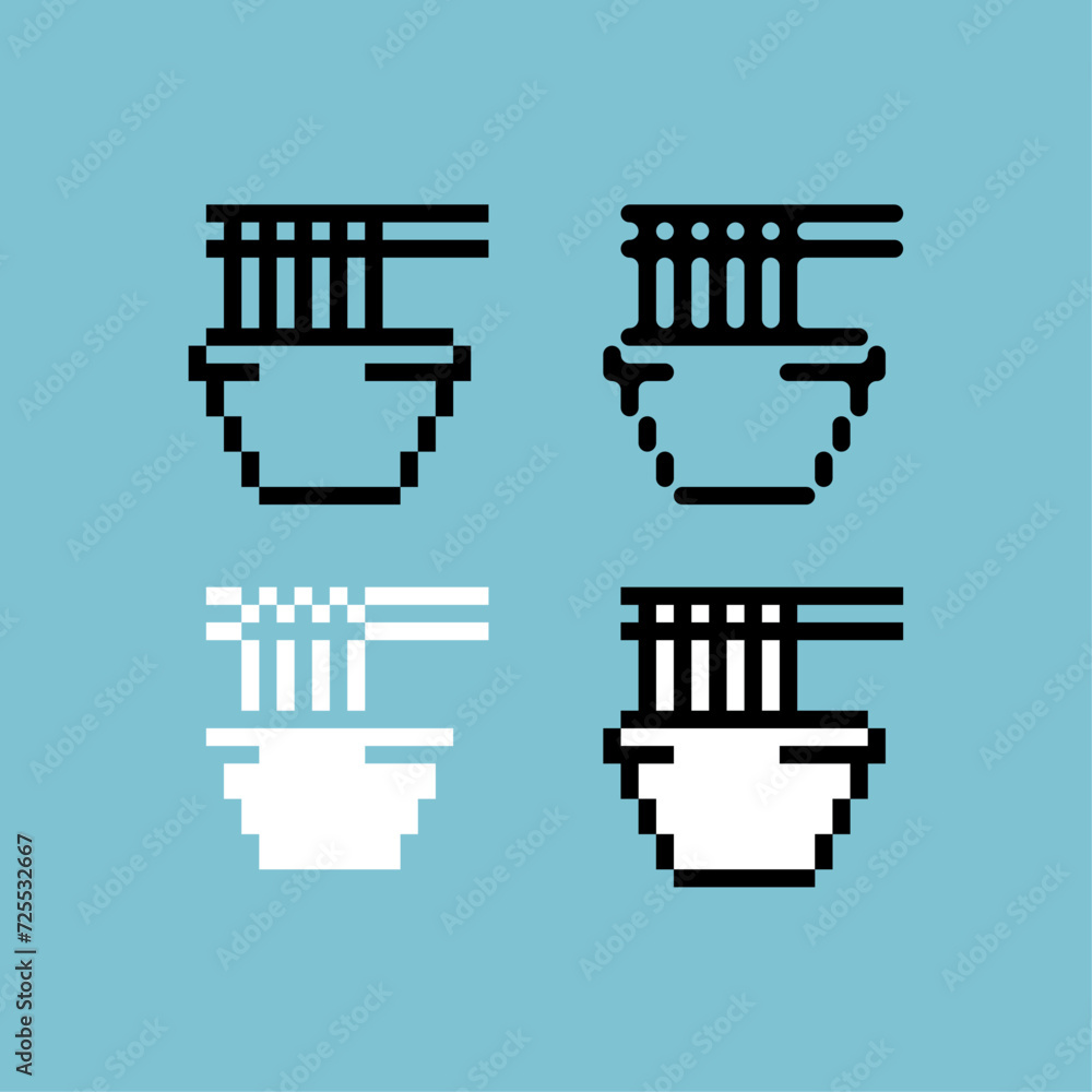 Poster pixel art outline sets icon of lunar noodle icon variation color. noodle icon on pixelated style. 8b