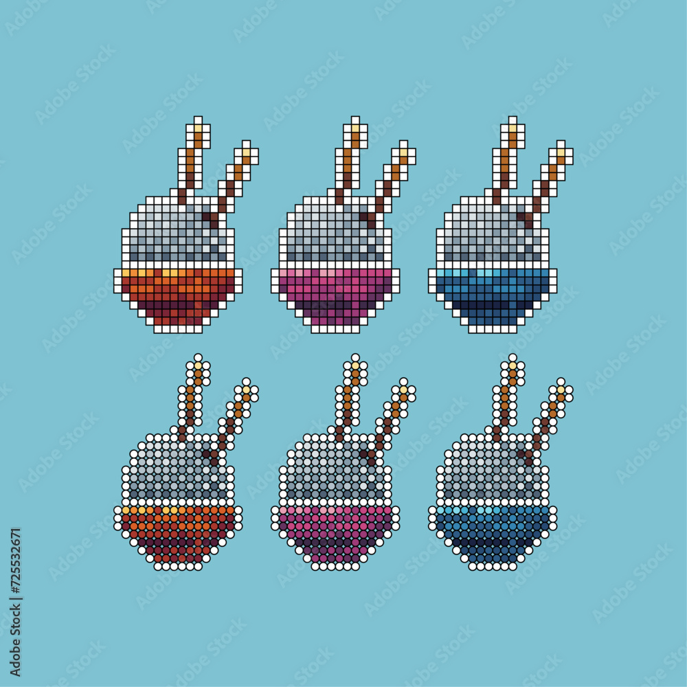 Poster pixel art stroke sets icon of rice bowl lunar variation color. rice icon on pixelated style. 8bits p