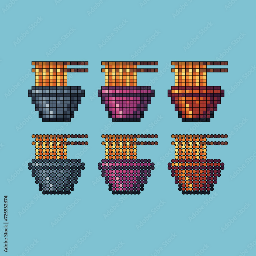 Poster pixel art stroke sets icon of lunar noodle icon variation color. noodle icon on pixelated style. 8bi
