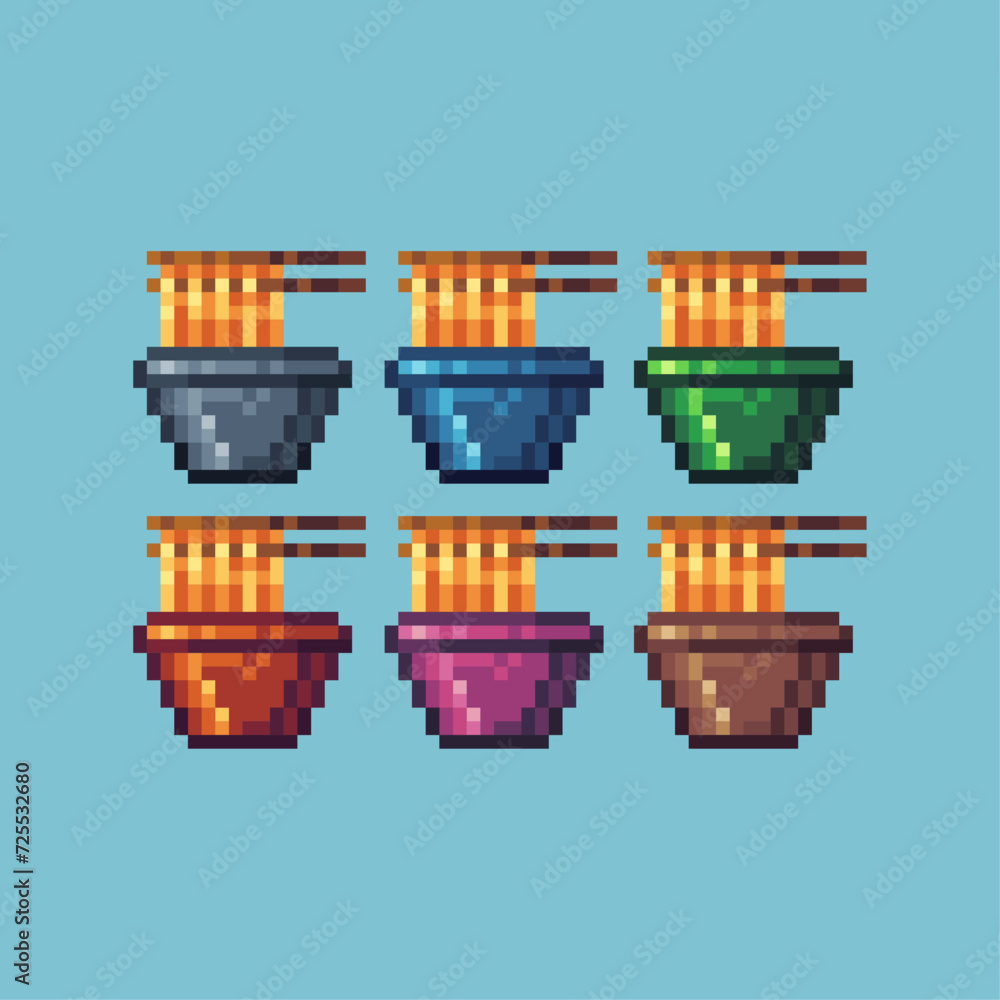 Poster pixel art sets icon of lunar noodle icon variation color. noodle icon on pixelated style. 8bits perf