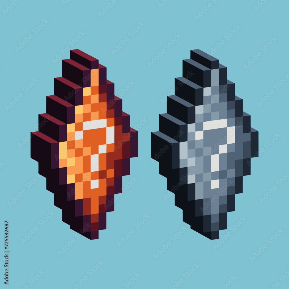Poster isometric pixel art 3d of question stone icon for items asset.question icon on pixelated style.8bits