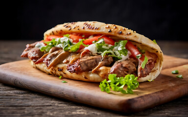 Capture the essence of Doner Kebab in a mouthwatering food photography shot
