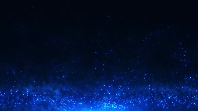 Abstract background of glowing glitter particles rising up with wave energy. Seamless loop 4k video. Screensaver video animation