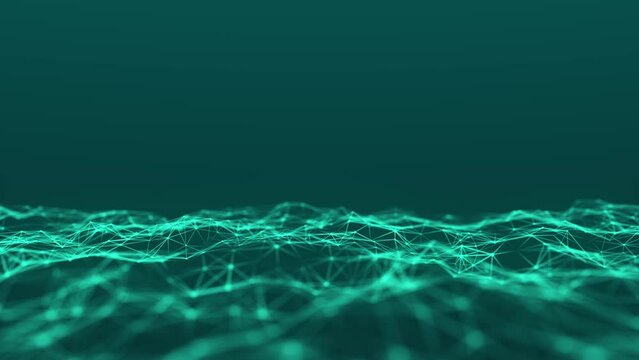 Color animated polygonal space. Futuristic wave with dots and lines. Structure of connection points and lines. Digital background. Plexus effect. 3d. 4K animation.