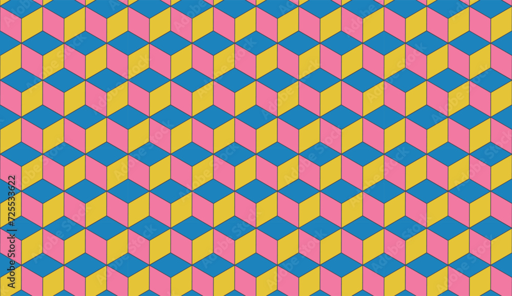 Aufkleber retro geometric pattern with isometric cube. . vector illustration seamless with blocks. colorful ba