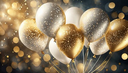 Elegant Gold and Silver Balloons with Festive Sparkles