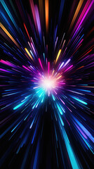 Abstract background with blue and pink light rays and starburst effect