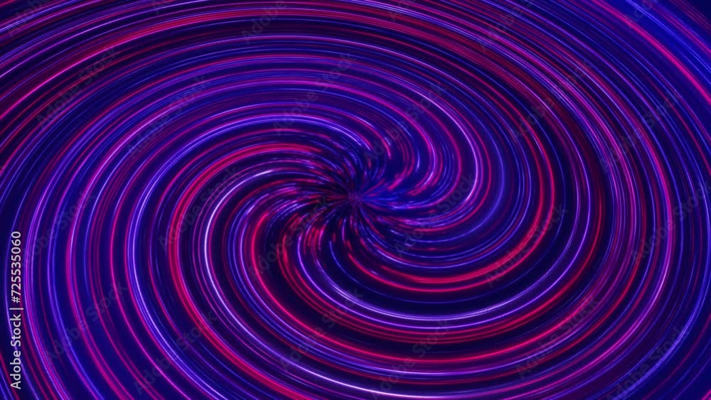 Poster abstract neon spiral. bright glowing swirling rays. stream neon lines form spiral shape. seamless lo