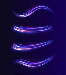Speed connection vector background. Light and stripes moving fast over dark background. Database fast data transfer acceleration. Colorful dynamic motion on blue background.	