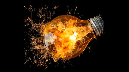 Creative light bulb explodes with colorful paint and colors. New idea,  Think differently creative idea, paint and splashes, Generative Ai