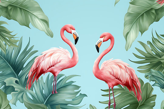 Flamingo in the jungle,3d render illustration background. © Creative