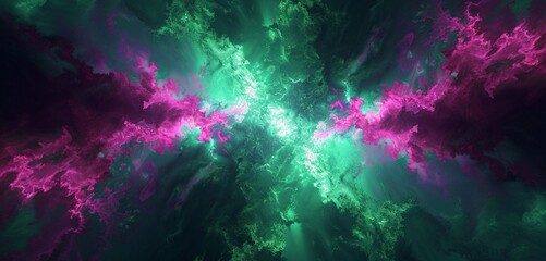 Neon green and cosmic pink colliding in a visually stunning fractal design. - obrazy, fototapety, plakaty