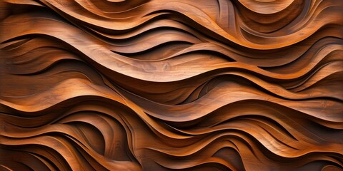 Wood art background - Abstract closeup of detailed organic brown wooden waving waves wall texture banner wall, Generative AI 