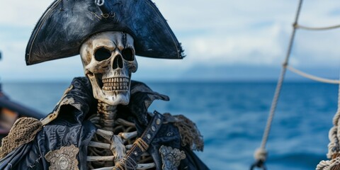 Fearsome Skeletal Pirate Prepares To Embark On Treacherous Voyage. Сoncept Skeletal Pirate,...