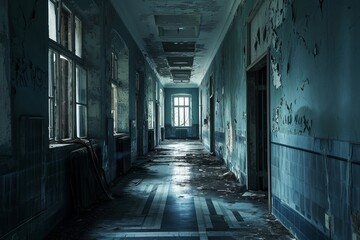 Halloween concept, scary abandoned hospital