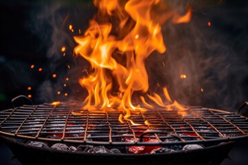 Vacant Flaming Charcoal Grill, Ideal For Showcasing Product. Сoncept Winter Wonderland, Snowy Landscapes, Cozy Fireplaces, Festive Decorations