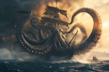 Enormous Octopuslike Kraken Wreaking Havoc On Pirate Ship At Sea. Сoncept Gardening Tips, Diy Home...