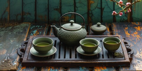Elegant Asian Tea Set, Complete With Teapot, Cups, And Green Tea. Сoncept Fresh Flower Bouquets, Rustic Wedding Décor, Cozy Fall Recipes, Diy Craft Projects