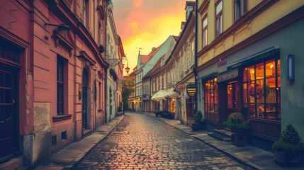Poster de jardin Paris Old town in Europe at sunset with retro vintage Instagram style filter effect