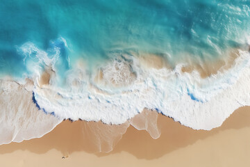 Fototapeta na wymiar Aerial view of beautiful sandy beach with turquoise ocean waves