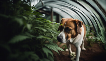 dog sniffs marijuana hemp
