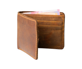 leather wallet with money isolated