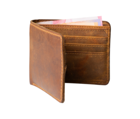 leather wallet with money isolated