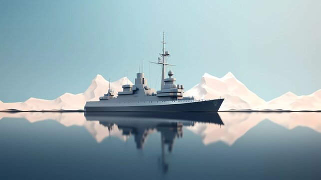 3D illustration of a warship with a minimalist background. generative ai