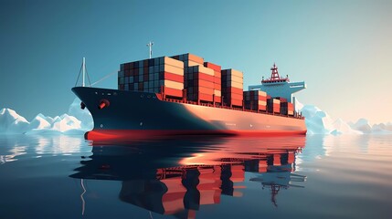 3d illustration of a cargo ship with a minimalist background. generative ai