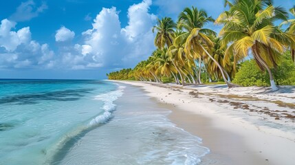 Beautiful beach with palm trees and white sand