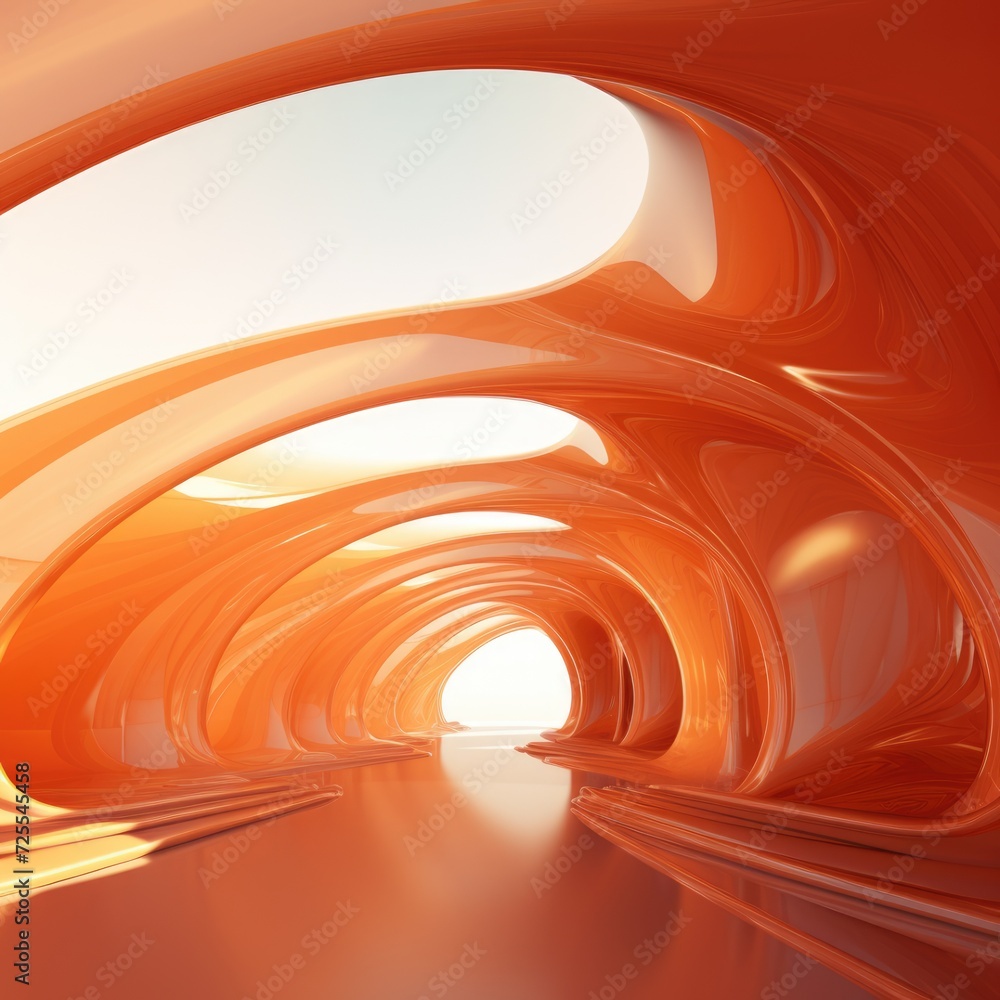 Poster three-dimensional abstract orange architecture, artistic blurred building background in 3d