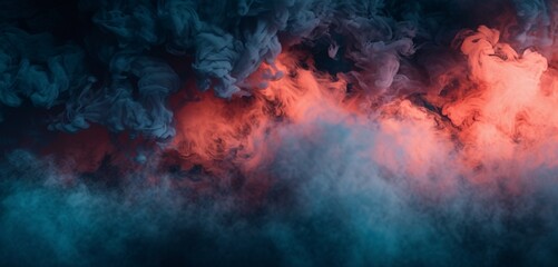 A captivating display of navy and coral smoke, shrouded in darkness.