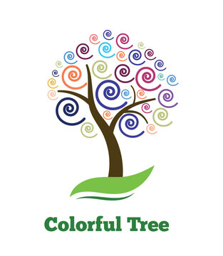 Abstract Tree with Colorful Swirls. Protecting eco sustainable life vector art