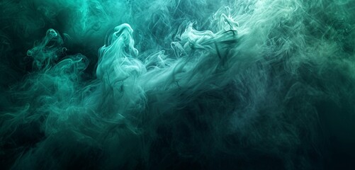 A cascade of teal and jade smoke creating an otherworldly pattern in the darkness.