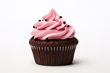 a pink cupcake for sale on a white background