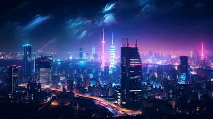 Panoramic view of the city at night. Panoramic view of the city. - obrazy, fototapety, plakaty