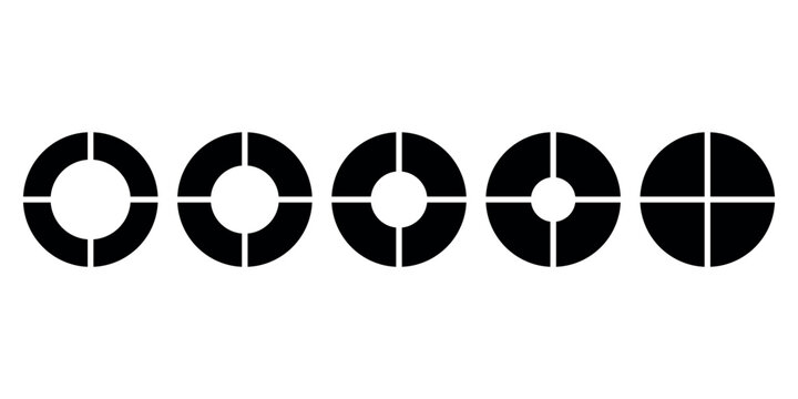 Set of four parts of circle. Pie chart with four same size sectors. Vector illustration isolated on white background.