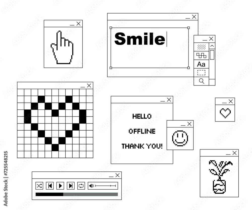 Fototapete computer windows elements with pixel icon web pop up simple flat design digital graphic lettering me