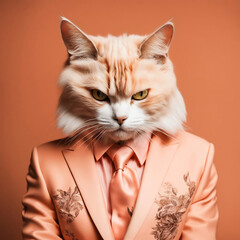 cat in a jacket, business image, businessman, lifestyle. artificial intelligence generator, AI, neural network image. background for the design.
