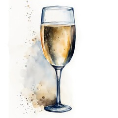 a glass of champagne, alcoholic drink for the holidays, new year, birthday. watercolor illustration. artificial intelligence generator, AI, neural network image. background for the design.