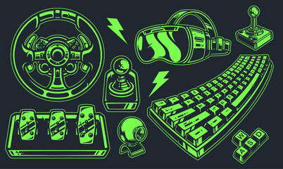 Fototapeta na wymiar Gaming devices set emblem green
