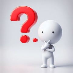 3D man thinking photo with big question mark