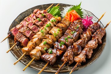 shish kebab on skewers, white background