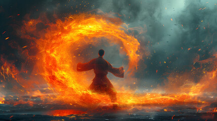 Man Running Through Ring of Fire - obrazy, fototapety, plakaty