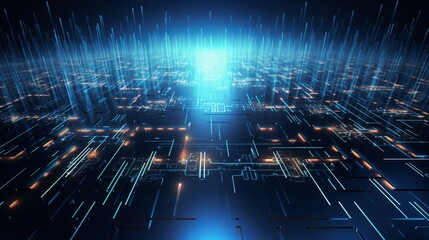 Vibrant blue abstract technology background: data flow, business analysis, internet payment, financial tech - code art for digital innovation