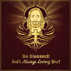 Jesus Christ in gold. Card, banner. vector illustration.