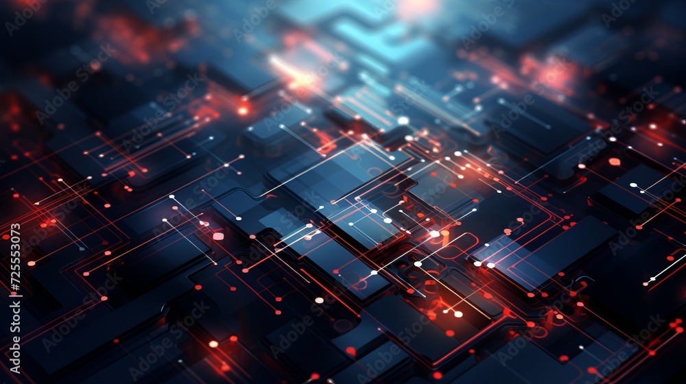 Poster vibrant abstract technology background with glowing circuit elements - futuristic digital design con